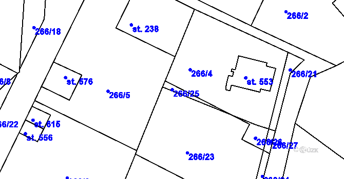 Parcela st. 266/25 v KÚ Křivoklát, Katastrální mapa