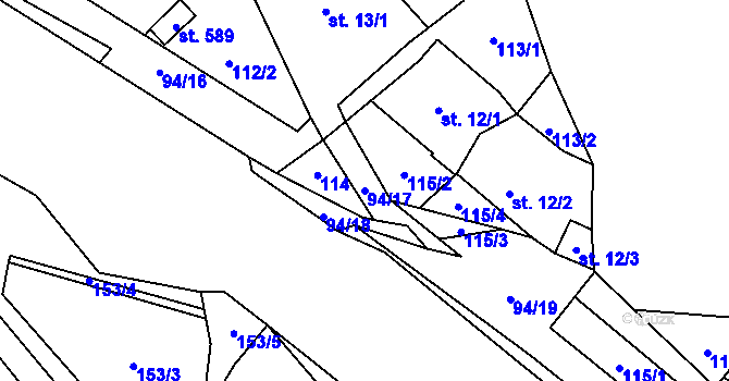 Parcela st. 94/17 v KÚ Křivoklát, Katastrální mapa