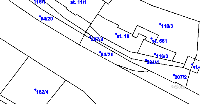 Parcela st. 94/21 v KÚ Křivoklát, Katastrální mapa
