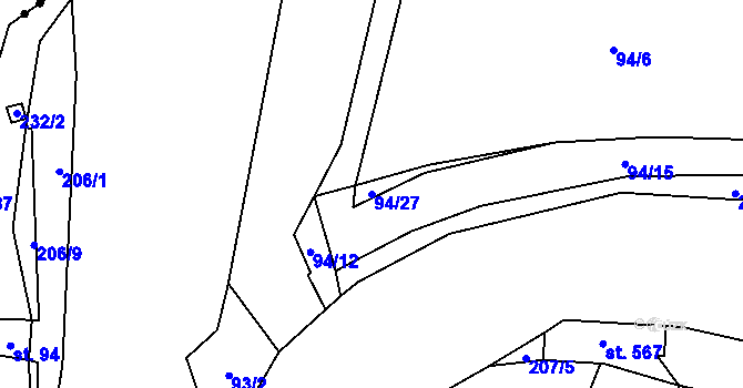 Parcela st. 94/27 v KÚ Křivoklát, Katastrální mapa