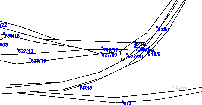 Parcela st. 627/19 v KÚ Křivoklát, Katastrální mapa