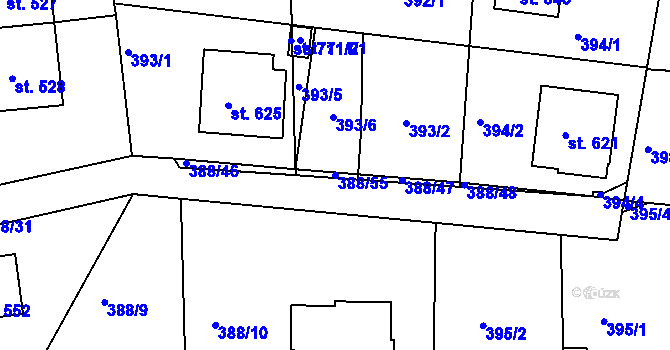 Parcela st. 388/55 v KÚ Křivoklát, Katastrální mapa
