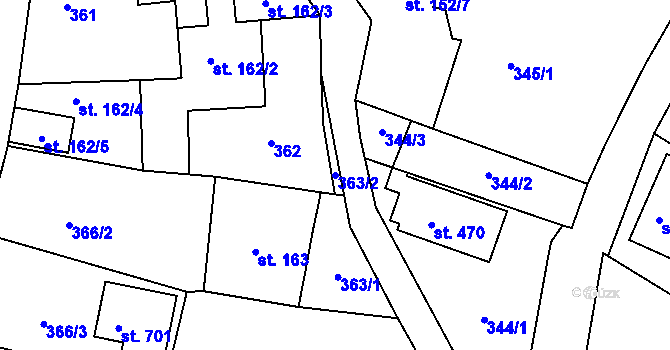 Parcela st. 363/2 v KÚ Křivoklát, Katastrální mapa