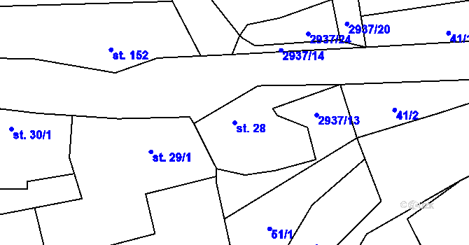 Parcela st. 28 v KÚ Křivsoudov, Katastrální mapa