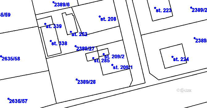 Parcela st. 209/2 v KÚ Křivsoudov, Katastrální mapa