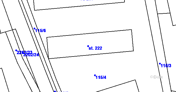 Parcela st. 222 v KÚ Křivsoudov, Katastrální mapa