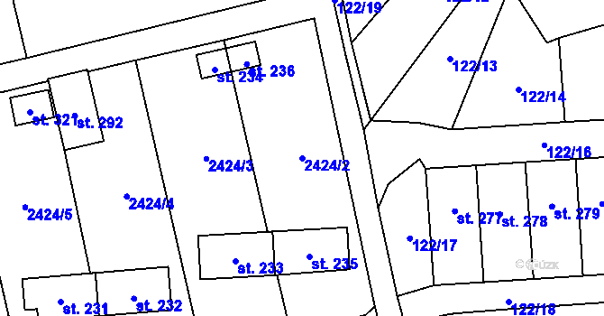 Parcela st. 2424/2 v KÚ Křivsoudov, Katastrální mapa