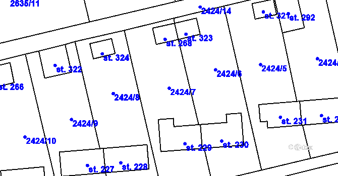Parcela st. 2424/7 v KÚ Křivsoudov, Katastrální mapa