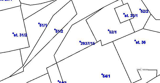 Parcela st. 2937/15 v KÚ Křivsoudov, Katastrální mapa
