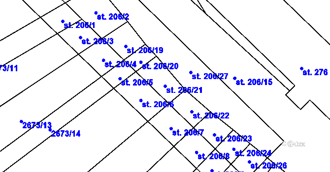 Parcela st. 206/21 v KÚ Křivsoudov, Katastrální mapa