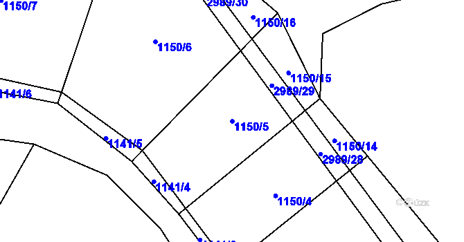 Parcela st. 1150/5 v KÚ Křivsoudov, Katastrální mapa