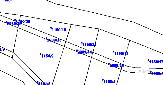 Parcela st. 1150/21 v KÚ Křivsoudov, Katastrální mapa