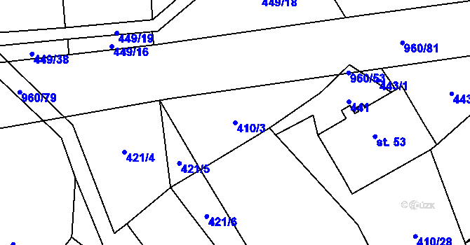 Parcela st. 410/3 v KÚ České Křižánky, Katastrální mapa