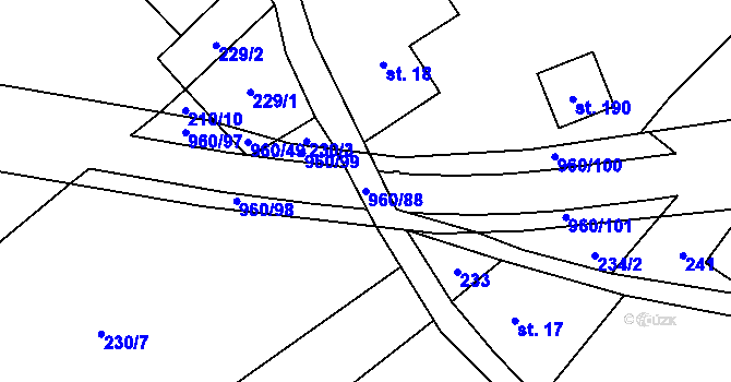Parcela st. 960/88 v KÚ České Křižánky, Katastrální mapa