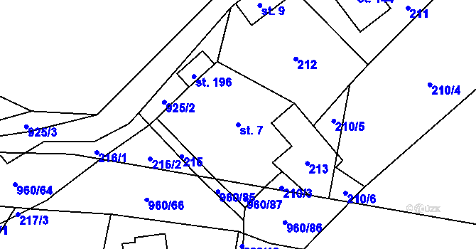 Parcela st. 7 v KÚ České Křižánky, Katastrální mapa