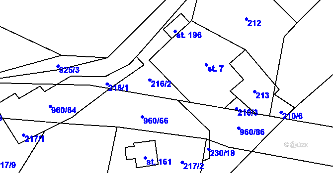 Parcela st. 215 v KÚ České Křižánky, Katastrální mapa