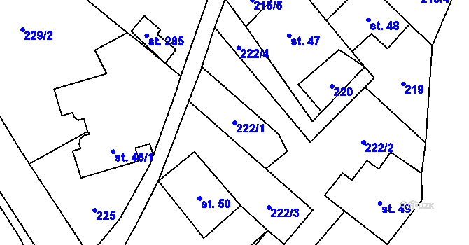 Parcela st. 222/1 v KÚ Moravské Křižánky, Katastrální mapa