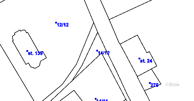 Parcela st. 14/12 v KÚ Moravské Křižánky, Katastrální mapa