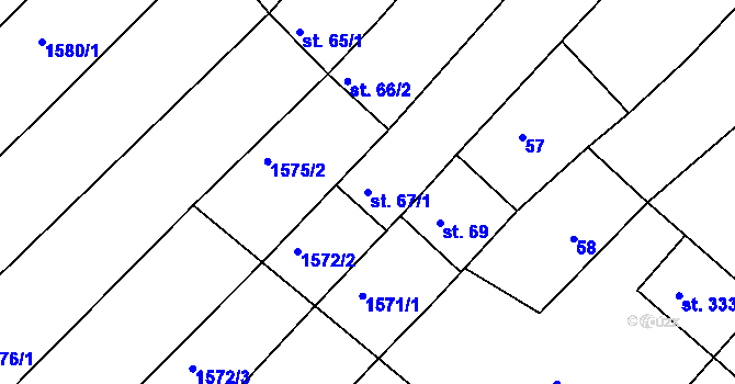 Parcela st. 67/1 v KÚ Křižanov, Katastrální mapa