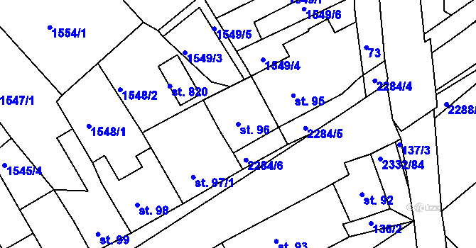Parcela st. 96 v KÚ Křižanov, Katastrální mapa