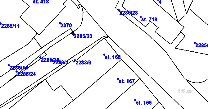 Parcela st. 168 v KÚ Křižanov, Katastrální mapa