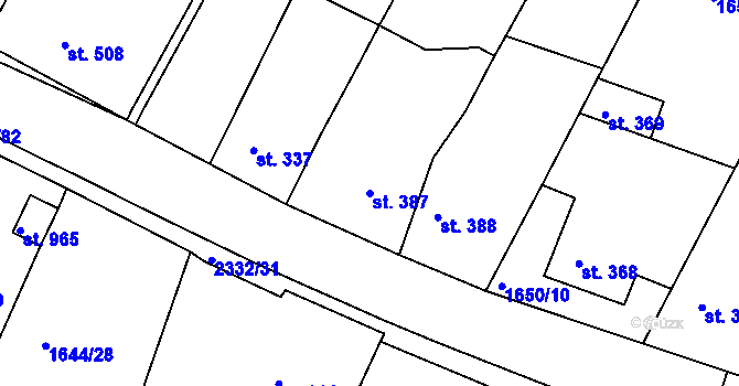 Parcela st. 387 v KÚ Křižanov, Katastrální mapa