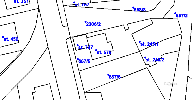 Parcela st. 579 v KÚ Křižanov, Katastrální mapa