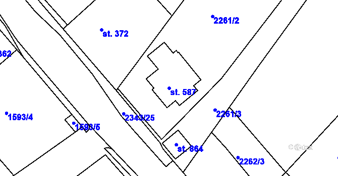 Parcela st. 587 v KÚ Křižanov, Katastrální mapa