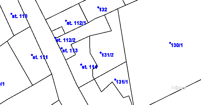 Parcela st. 131/2 v KÚ Křižanov, Katastrální mapa