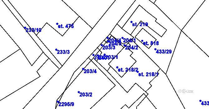 Parcela st. 203/1 v KÚ Křižanov, Katastrální mapa
