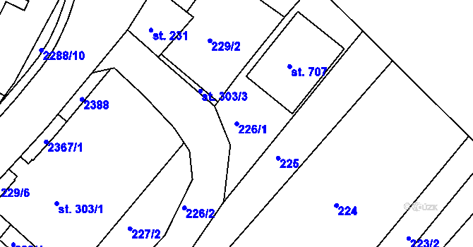 Parcela st. 226/1 v KÚ Křižanov, Katastrální mapa