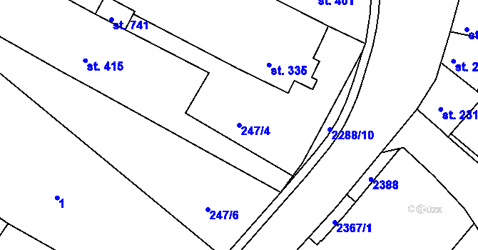 Parcela st. 247/4 v KÚ Křižanov, Katastrální mapa