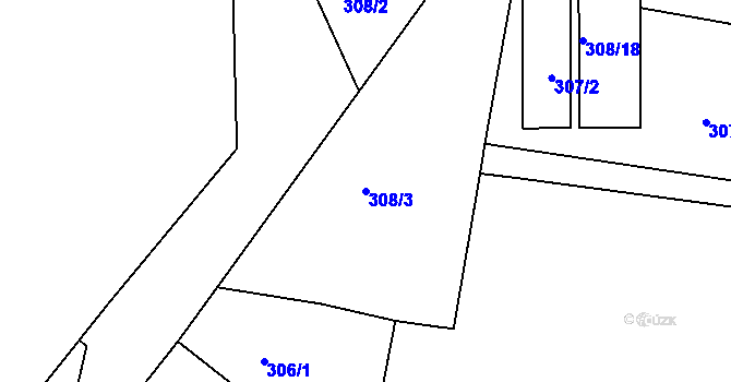 Parcela st. 308/3 v KÚ Křižanov, Katastrální mapa