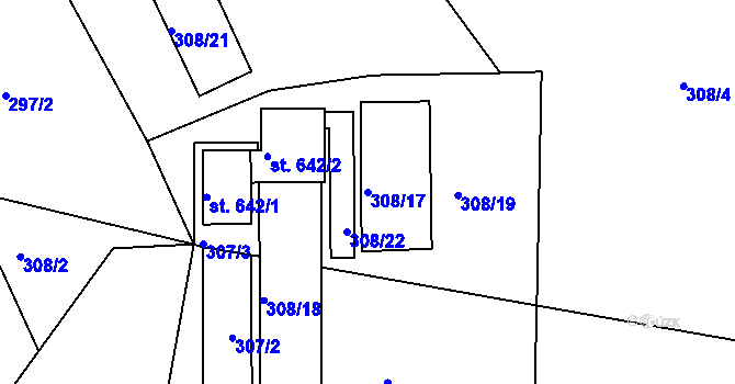 Parcela st. 308/17 v KÚ Křižanov, Katastrální mapa
