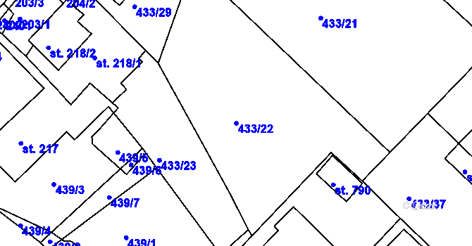 Parcela st. 433/22 v KÚ Křižanov, Katastrální mapa