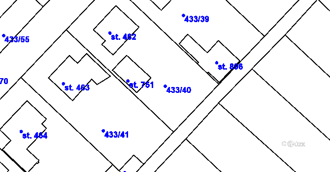 Parcela st. 433/40 v KÚ Křižanov, Katastrální mapa