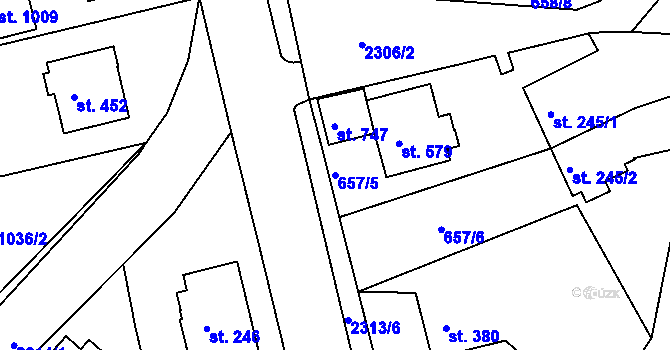 Parcela st. 657/5 v KÚ Křižanov, Katastrální mapa