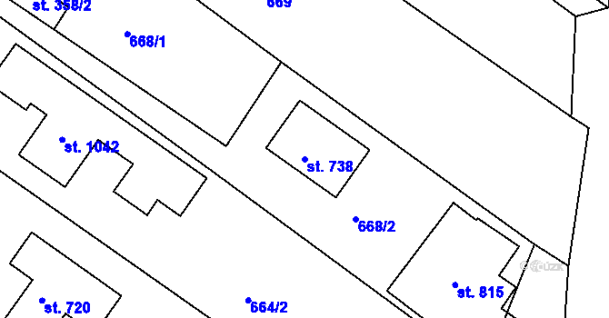 Parcela st. 738 v KÚ Křižanov, Katastrální mapa