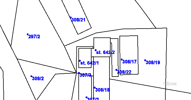Parcela st. 642/2 v KÚ Křižanov, Katastrální mapa