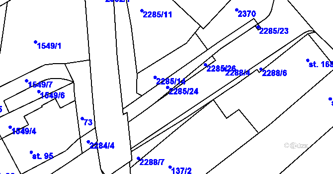 Parcela st. 2285/25 v KÚ Křižanov, Katastrální mapa