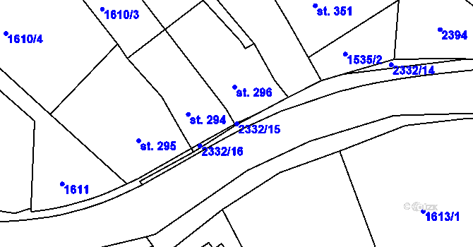 Parcela st. 2332/15 v KÚ Křižanov, Katastrální mapa