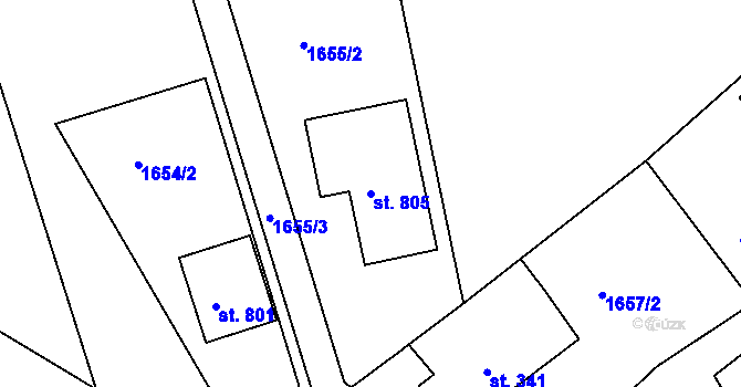 Parcela st. 805 v KÚ Křižanov, Katastrální mapa