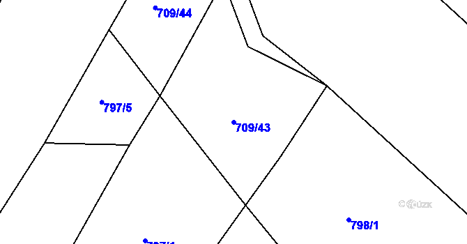 Parcela st. 709/43 v KÚ Křižanov, Katastrální mapa