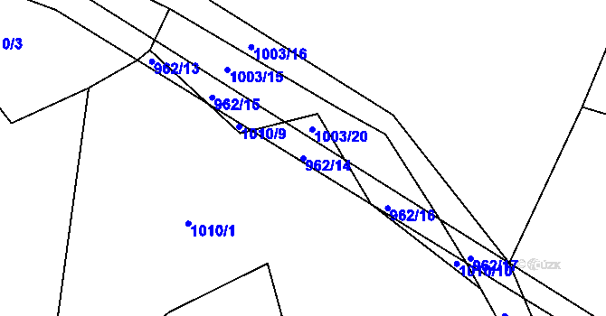 Parcela st. 962/14 v KÚ Křižanov, Katastrální mapa