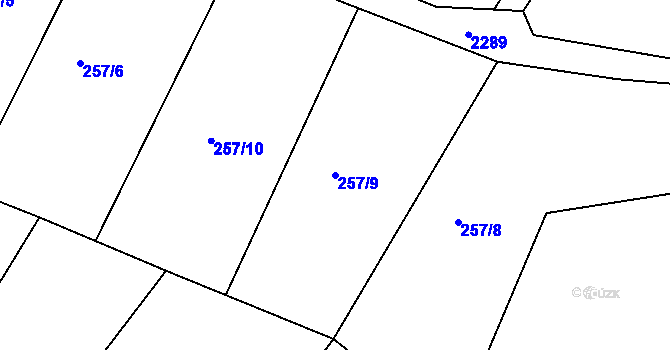 Parcela st. 257/9 v KÚ Křižanov, Katastrální mapa