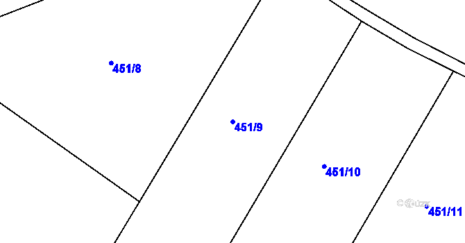 Parcela st. 451/9 v KÚ Křižanov, Katastrální mapa