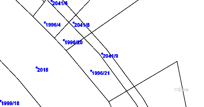 Parcela st. 2041/9 v KÚ Křižanov, Katastrální mapa