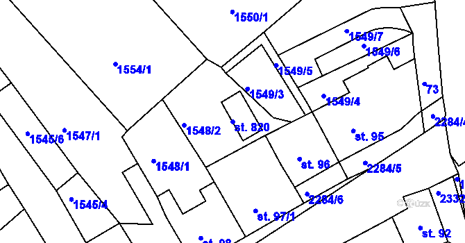 Parcela st. 820 v KÚ Křižanov, Katastrální mapa