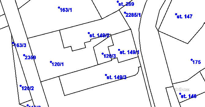 Parcela st. 120/3 v KÚ Křižanov, Katastrální mapa