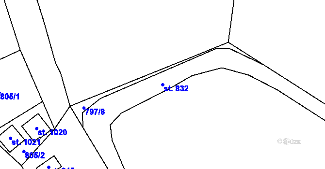 Parcela st. 832 v KÚ Křižanov, Katastrální mapa